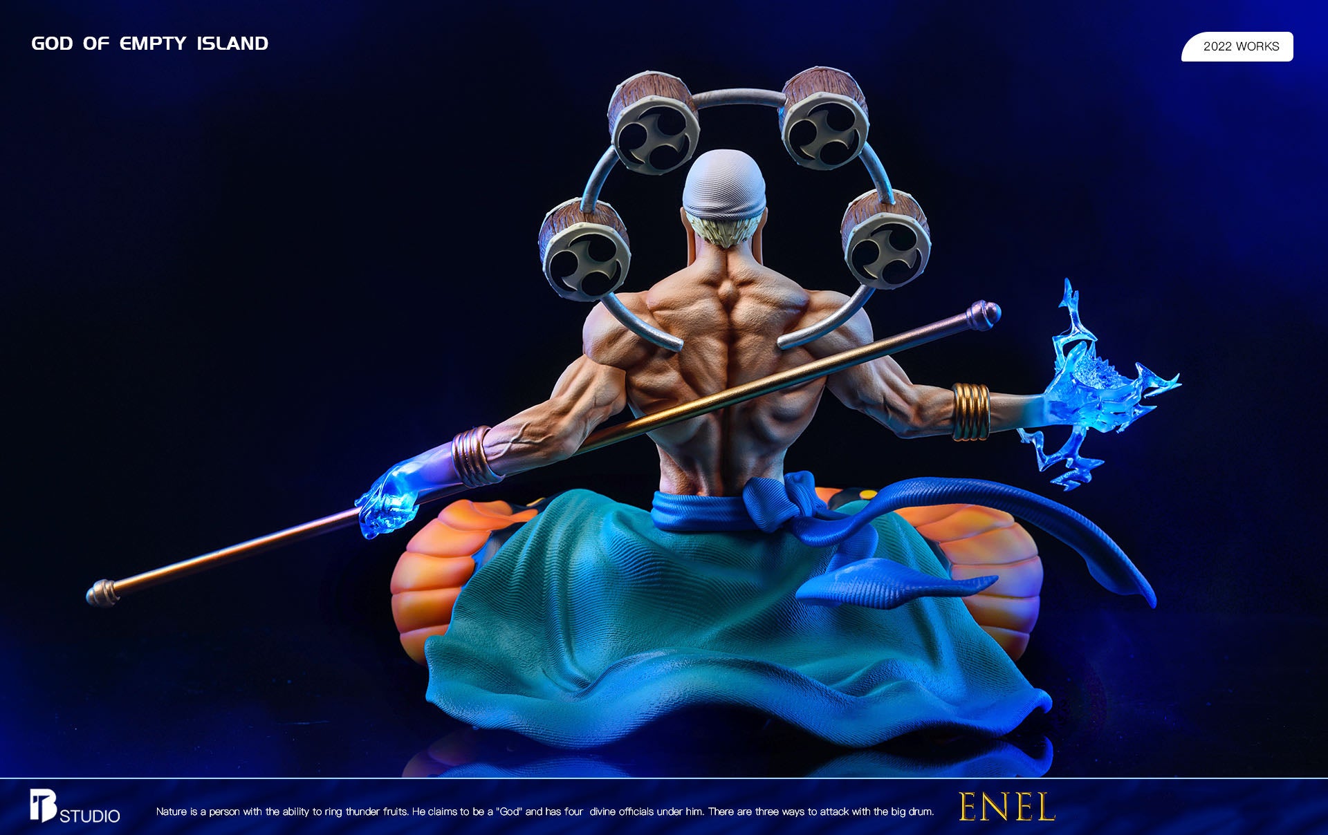 Funny] 30cm Anime ONE PIECE Ray God Enel Sitting Posture action