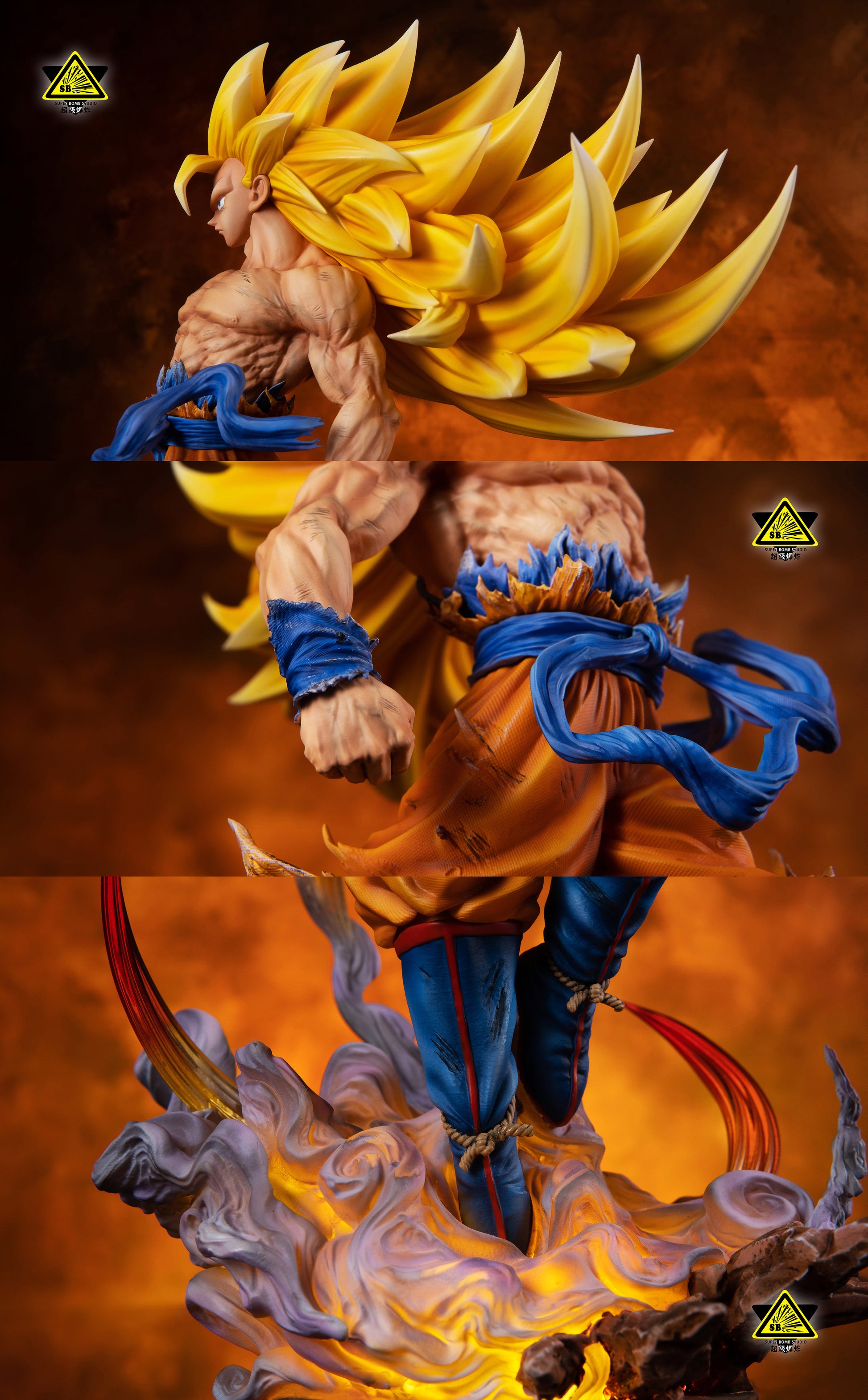 Goku Dragon Ball 18 Cm Sayajin 3 Ssj3 Com Led Na Base